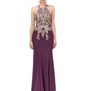 Dancing Queen Purple and Gold Embellished Halter Gown